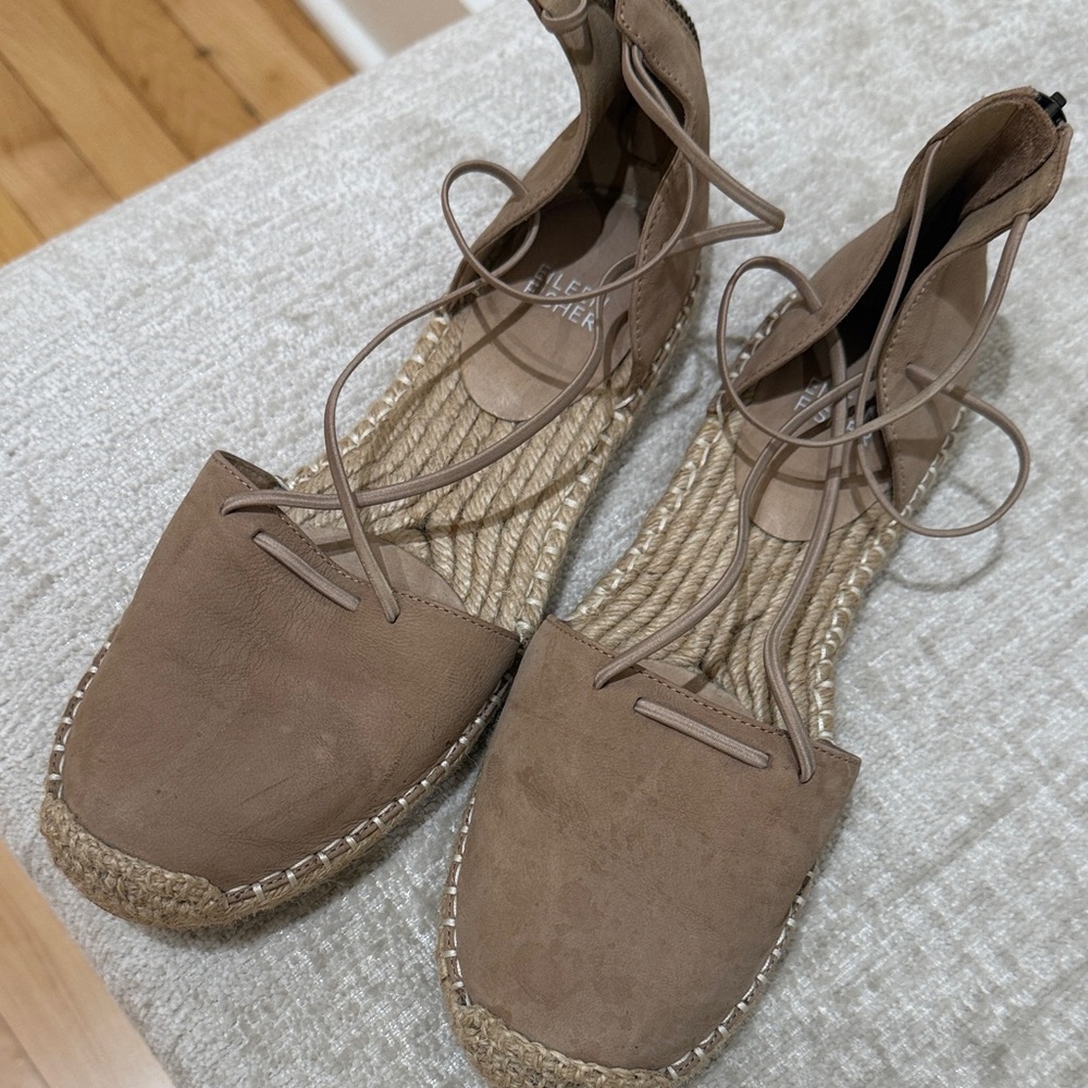 Eileen Fisher Taupe Lace-Up Espadrille Flats